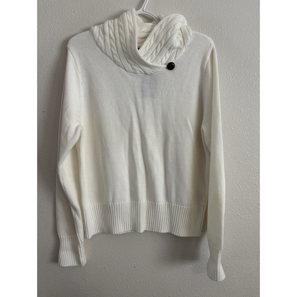 Jeanne Pierre Women's XL Ivory Cable Cowl Neck Sweater 100% Cotton NWT
